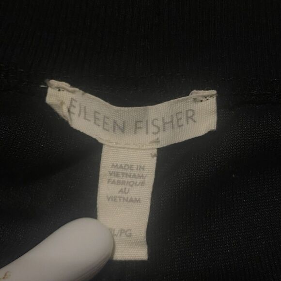 Eileen Fisher Black Velour Jogger Pants Organic Cotton Drawstring Pull On PL - Picture 9 of 13